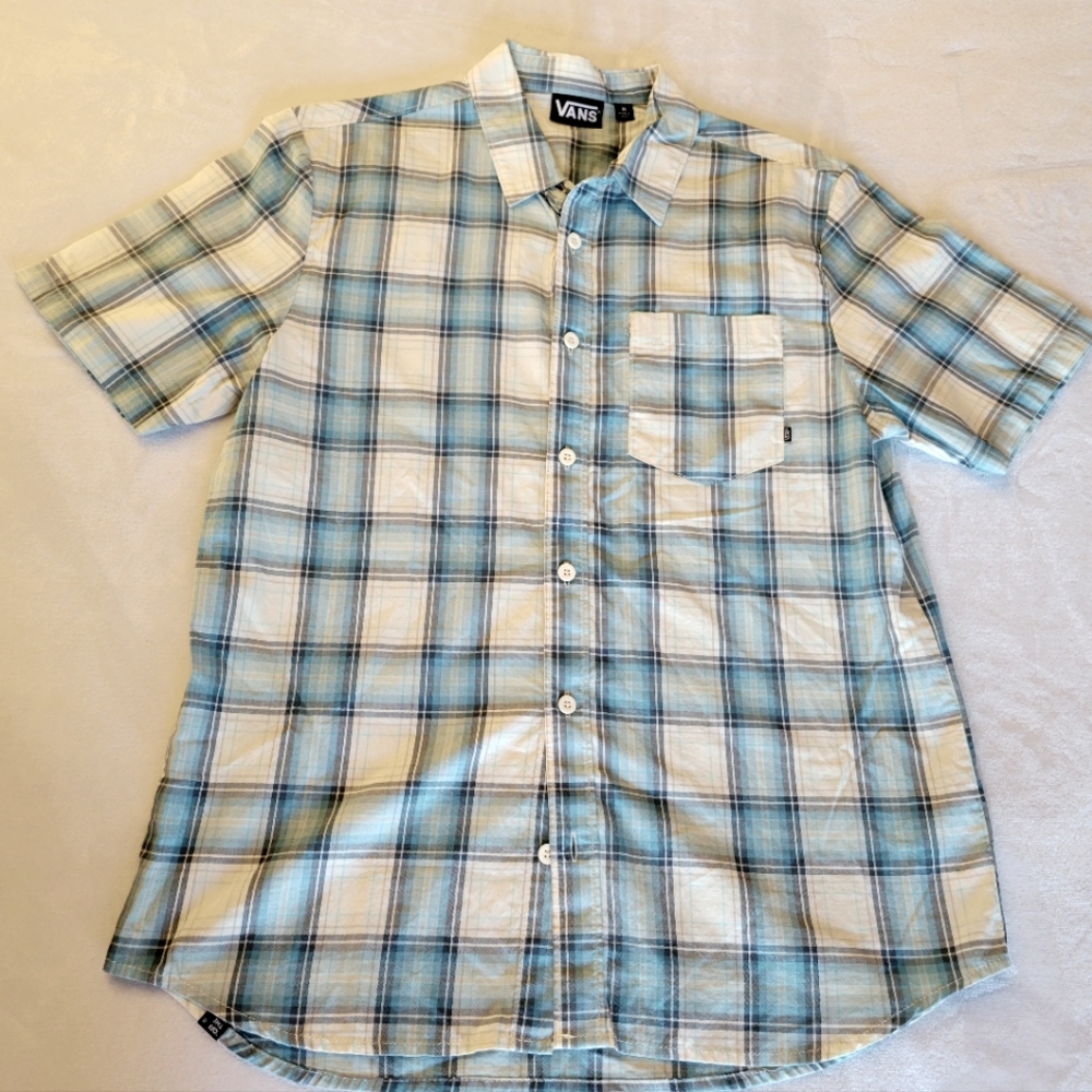 Vans Men's Medium Blue Plaid Button Up Shirt